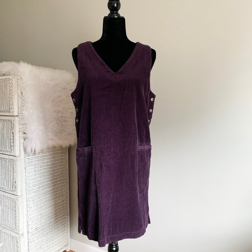 EDDIE BAUER Vintage Corduroy Jumper Dress Purple Small